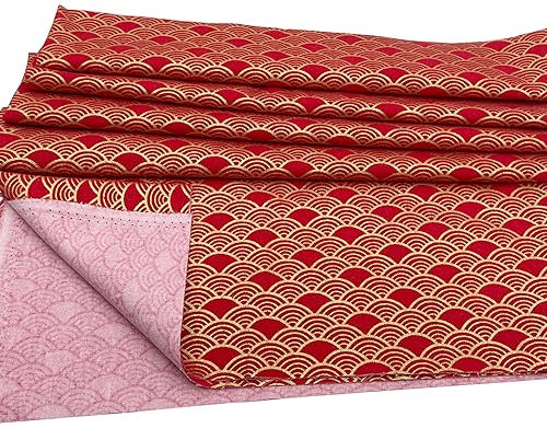 Jukway - Tela de algodón por metro, 100x145 cm, telas 100% algodón, diseño bronceado con estampado floral decorativo para costura, acolchado, manualidades, cortinas, tapicería (Rojo - Patrón de