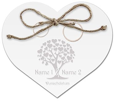 Acrylglas Ringkissen personalisiert zur Hochzeit Standesamt mit Lasergravur mit individuellen Namen und Datum klein und modern - Herzbaum