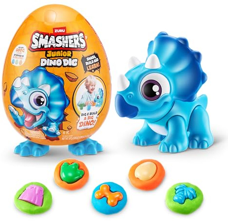Smashers Junior Dino Dig Petit Format œuf, Triceratops, Jeu de motricité Fine, Dinosaures, Préscolaire Jouets
