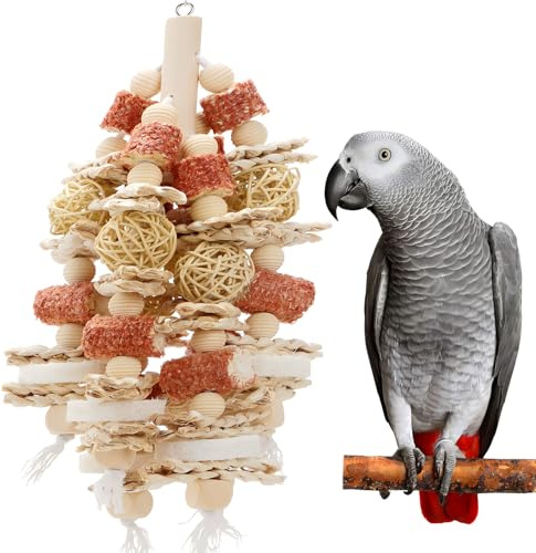 kencunay Bird Toys that is 17.5 Inches in Length, Parrot Toy Designed for Chewing Features Natural Corn cob and Loofah Slices, Can Be Hung in Large and Medium-Sized Parrot Cages