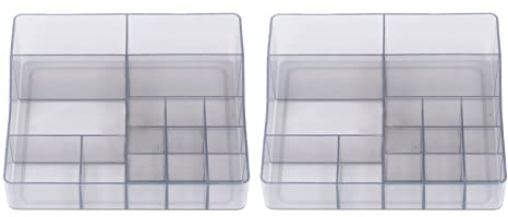 2pcs Makeup Organizer, 15 Compartment Vanity Makeup Organizer Smoothly Corners Small Cosmetic Organizer for Brushes Eyeshadow Palettes