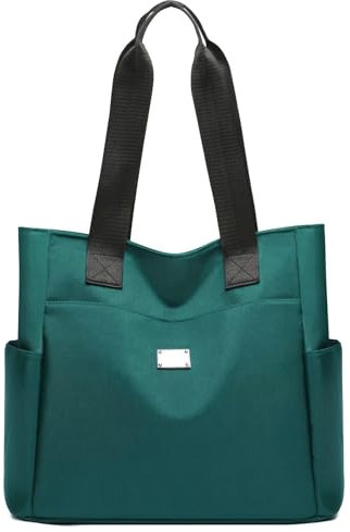 URAQT Borsa Tracolla Donna, Borse Tote a Mano da Donna in Nylon Leggero, Tessuto Oxford Impermeabile,Shopper Bag Donnas con Tasche Multiple,Adatto per Shopping Viaggi Lavoro Ufficio,34*31*15CM (Verde)
