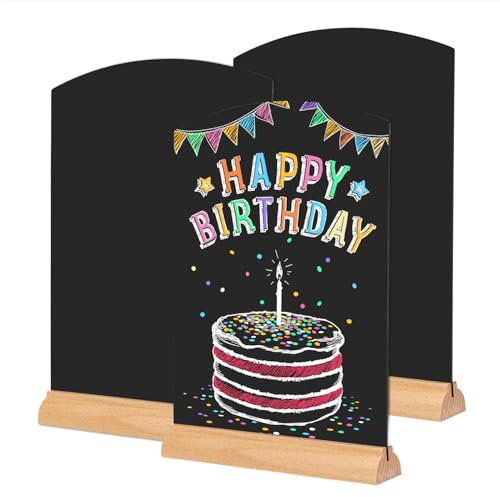 COSHEHKG 3 Stück Kreidetafel, A5 Schiefertafel zum Beschriften Bogen Tischaufsteller 23x15cm,Sockel aus Buchenholz Doppelseitig Acryltafel für Preisschilder,Buffet Party,Hochzeit