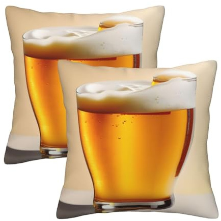 MDATT Beer Foam Throw Pillow Covers Set, Square Throw Pillow for Couch, Bed, Sofa, Bench, Chair,18''X18''