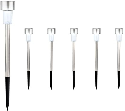 Lumineo LED Solarleuchte 24cm Edelstahl/Kunststoff Dauerbetrieb 6h Kaltweiß 6er Set - Solar Gartenleuchte Solarstecker Stableuchte - für Außen Garten Balkonkasten - Solarlampen & Gartenbeleuchtung