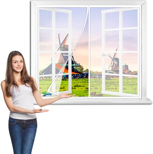 DIY Insektenschutz MagnetFenster, 70 x 65 cm Magnet Rahmen für Fliegengitter Fenster Mückengitter,Fliegenschutz Insektenschutzgewebe Zuschneidbar【Weiß】