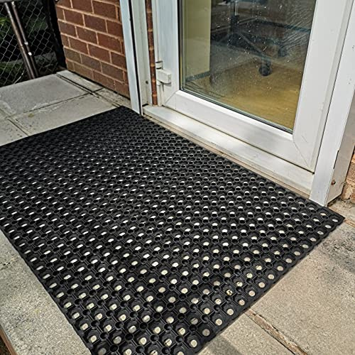 Heavy Duty Rubber Door Mat with Drainage Holes for Indoor & Outdoor (80cm x 60cm x 16mm)