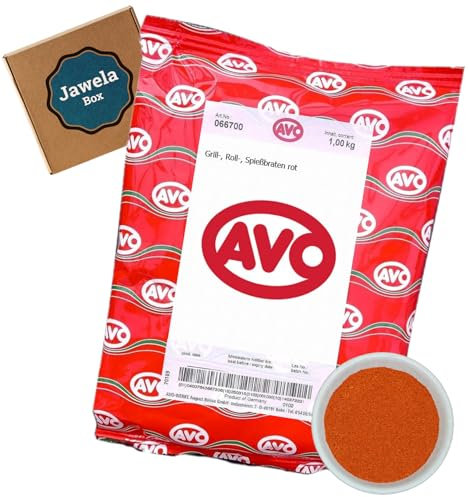AVO Grill-, Roll-, Spießbraten rot 1kg - Jawela Box - Gewürzsalz Gewürzmischung Paprika Pfeffer Curry Kümmel - Metzgergewürz Fleisch Fisch – Großpackung