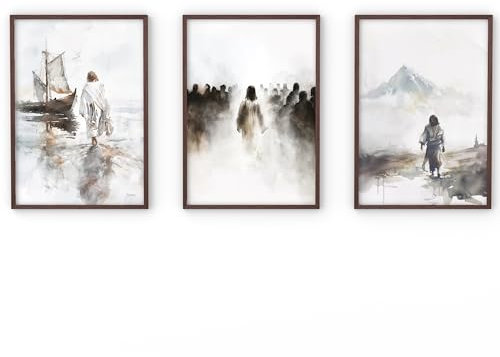 MJ-GRAPHICS® - Jesus Bild Wohnzimmer, Schlafzimmer, Christliche Bilder Flur Jesus Christus Bilder 3x A2 Art Kunstdruck katholisches Kunstwerk spirituelle Raum Wanddekoration Deko Christ ohne Rahmen