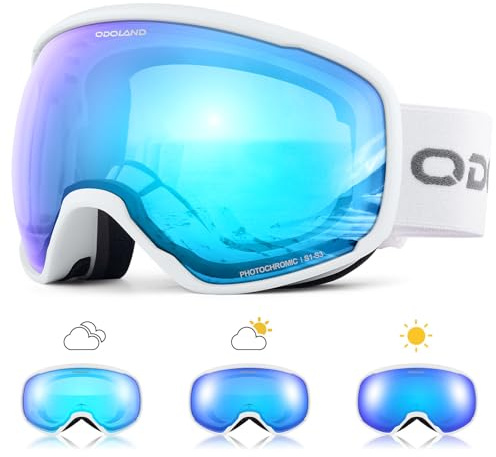 Odoland Photochromic Ski Goggles for Sunny and Cloudy Days, Anti-Fog OTG UV400 Protection Snowboard Goggles for Unisex Adult Men Women Youth, Helmet Compatible for Skiing Snowboard WL