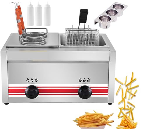 forplubossmmp Commercial Stainless Steel Deep Fryer, Dual Tank Deep Fryer 20L Large Capacity, Electric Deep Fryer Pot w/Temperature Control, Countertop Cooktops For French Fries, Chicken Steaks,001
