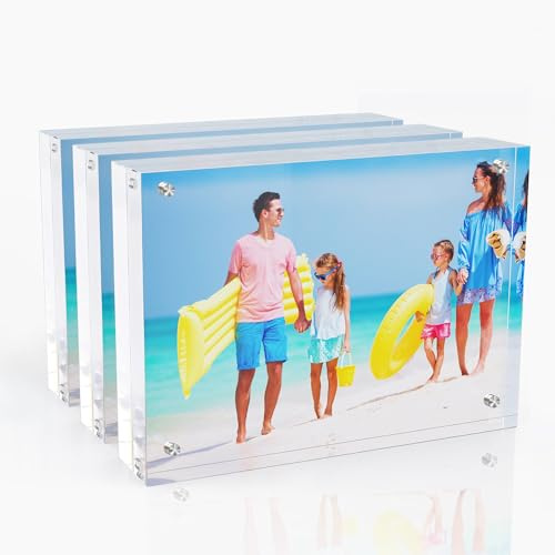 laapee 5x7 Inches Acrylic Picture Frames 3 Pack, Double Sided Magnetic Photo Frames,Free Standing on Desk or Table Clear Picture Frames