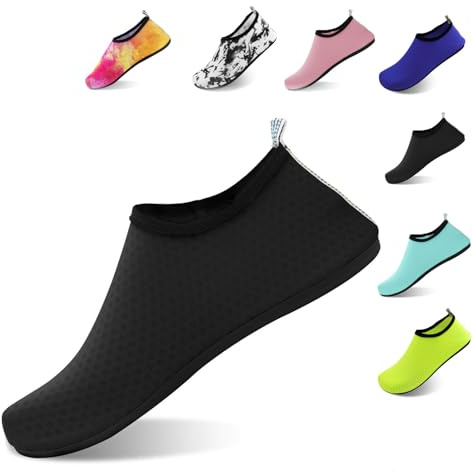 FANWINKJ Chaussures de Natation, Chaussures de Yoga, Chaussures d'eau Respirantes et élégantes pour la Plage, Le Sport, Le Surf et la Natation, Hommes et Femmes,Noir-42-43