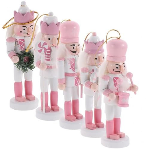 5 Uds. Cascanueces Rosas Soldados Tradición Cascanueces Muñeca Cascanueces Figuras Adornos Navidad Decoración Colgante para Árbol De Navidad