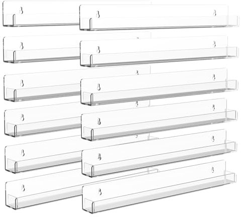 SOVQUEST Lot de 12 étagères murales flottantes pour vernis à ongles en acrylique transparent de 38,1 cm pour salon de beauté, détaillant, dressing