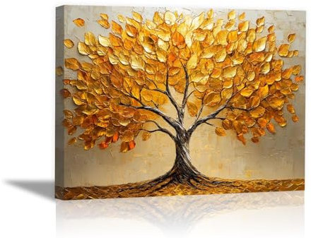 XENIOU quadro albero della vita Un albero dalle foglie d'oro quadro albero della vita, decorazione da parete, per soggiorno, camera da letto, appartamento. oro, U-80x120cm Incorniciato