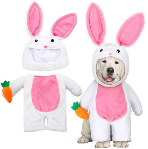 Huhumy Walking Bunny Haustierkostüm, lustiges Osterhasen-Hundekostüm mit Armen und Hosenärmeln, Halloween, Flauschiges Kaninchen-Outfit, Kostüm für Hunde und Katzen (M)