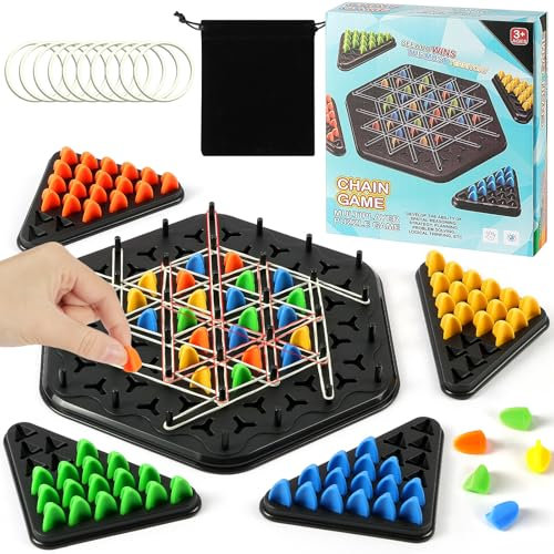 AYESY Gummibänder Brettspiele, Taktikspiel mit Gummibändern, Interaktives Brettspiel, Kettendreieck Schach, Gummiband Brettspiele Brain Games für Jungen und Mädchen
