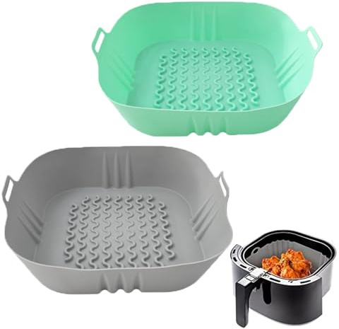 XoeLLe 2 Pièces Moule Silicone Air Fryer Accessoires, Silicone Pot pour Airfryer Panier Friteuse Accessoires de Air Fryer Réutilisable Silicone Papier Cuisson Convient pour Friteuse Air (Carré Vague)