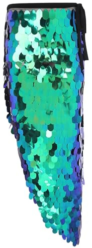Yruioon Falda larga de lentejuelas para mujer, falda de danza del vientre, falda de sirena con purpurina, sexy, falda envolvente, maxifalda para carnaval, verde, S