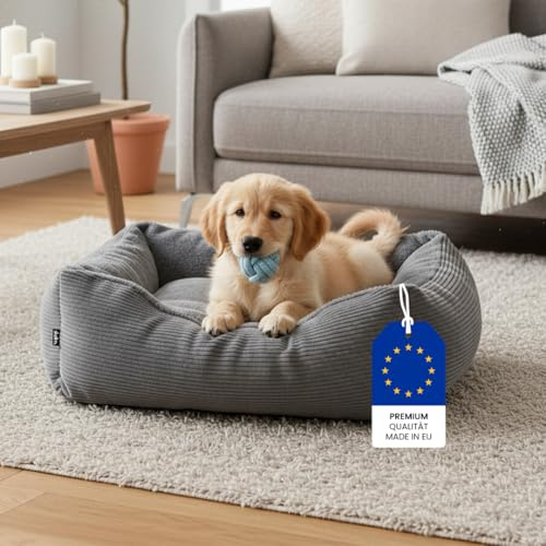 skølm Eir Hundebett 90x65 cm, kuscheliges Bett mit abnehmbaren Bezug, grau | Hundekorb waschbar für kleine und mittelgroße Hunde, Hundekissen, Hundekörbchen Hundesofa