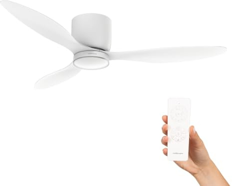 Mellerware - Ventilador de Techo con Mando a Distancia Brizy Bright Minimal 40 W | 6 Velocidades | Ultra silencioso | 3 Aspas 132 de Diámetro | Función Verano-Invierno | Temporizador | LED