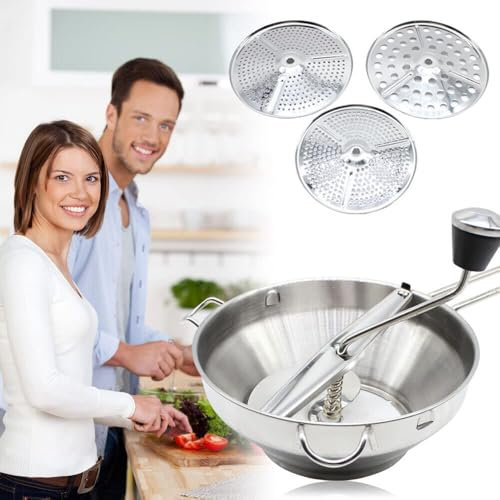 CuCummoo Passiergerät, Edelstahl Passiermühle mit 3 Frässcheiben Passiergerät Passiermaschine Passiersie für Saucen, Pürees, Marmeladen