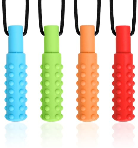 CLDY Kaukette für Kinder, 4 Stück Sensory Kauen Halskette, Kau-Charm, Beißring aus Silikon BPA-frei, Autismus-Spielzeug für Jungen und Mädchen, perfekt für Kinder mit ADHS, Beißende, Fingernägel Kauen