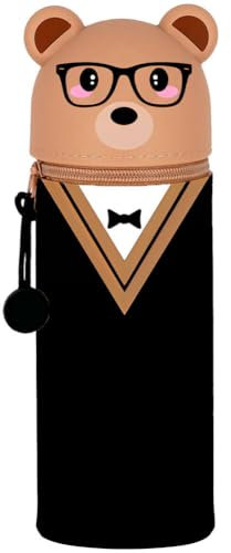 QRKPVHD 2-in-1 Weiche Federmäppchen - Kawaii mäppchen, Silikontasche, Federmäppchen, Stand Up Federmäppchen, Tier Stifthalter, Stifthalter Bleistifttasche Mädchen Junge (Abschlusskleid Bär)