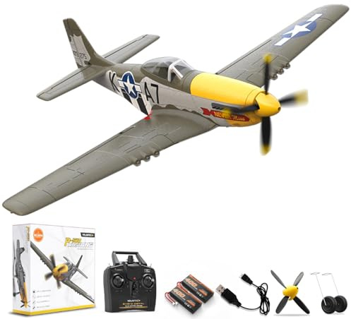 volantexrc P51D Mustang RC Flugzeug für Erwachsene mit Brushless Motor, 4-Kanal Fernsteuerung, verbesserte Features - Fertig montiert (Anfänger bis Fortgeschrittene)