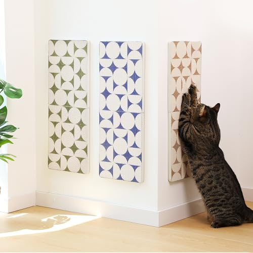 FUKUMARU 3-teiliges Wand-Kratzbrett für Katzen, extra langes Kratzbrett (60 cm) aus hochdichtem Karton, Kratzmatte für Kätzchen und ausgewachsene Katzen, ideal für Ecken und Türen.