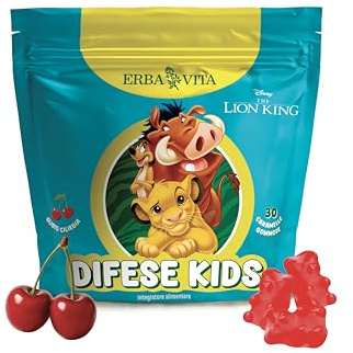 Erba Vita Difese Kids Integratore Alimentare per Bambini, 30 Gummies - A base di Vitamina D3, Vitamina C e Zinco, Contribuisce al Corretto Funzionamento del Sistema Immunitario