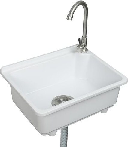 Kitchen Single Bowl Utility Sink, Kitchen Wall-Mounted Sink Plastic 16.9 x 12.8 Inch with 1.26 inch Faucet Hole,for Home rv,Restaurant, Dorm,Garage,Bathroom,Laundry(White)