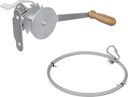 QLS Treuil Manuel pour Gril câble Acier 3 m kit Avant | Treuil zingué avec câble acier 3 m, poignée bois, mousqueton et serre-câbles inclus