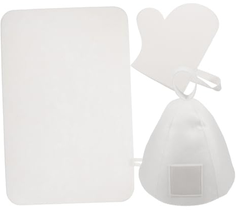 PACKOVE Sauna Hat Felt Cap and Mitten Set Pad White Sauna Accessories for Men and Women Hair Protection Bath Supplies