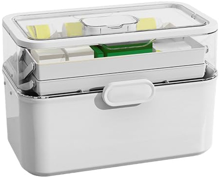 Caja de almacenamiento de medicamentos – Organizador de primeros auxilios plegable con cerradura y portátil, con mini compartimentos, caja de almacenamiento médica para el hogar, hogar, oficina, coche