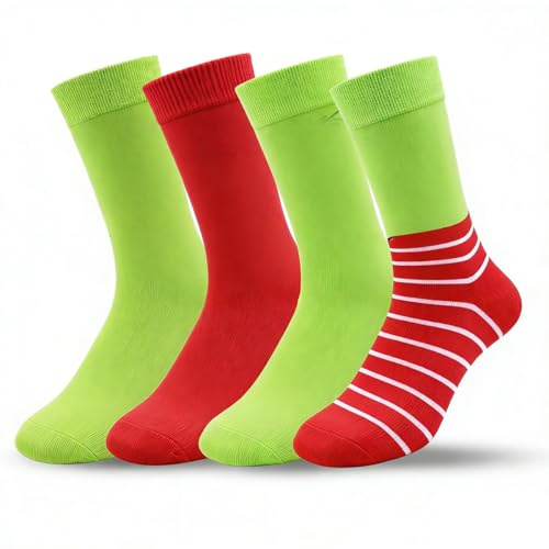 Calzini di Natalizi Grin-ch, 4 Paia Calzini Cotone Natale, Calze Natalizie Divertenti, Calzin Accoglienti del Grin-ch con Motivo Anime, Carino Natale Regalo per Uomini, Donne (da/a), 36, 44)