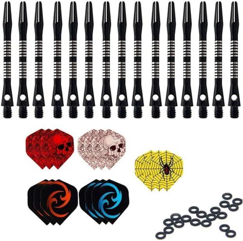 HERZONE 15 st metalldartskaft aluminium dart skaft dartskaft dart tillbehör (Black-D)