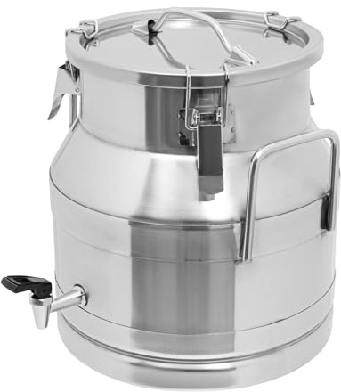 5 Gallon Milk Can with Spout, Stainless Steel 20L Milk Container Bucket with Locking Sealed Lid, Airtight Food Storage Container for Home, Farm, Commercial Kitchen (5 Gallon/ 20L)
