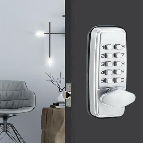 LatoYard Tastiera meccanica digitale impermeabile per porte in lega di zinco, serratura con numero di ingresso senza chiave con password a 3-4 cifre, argento