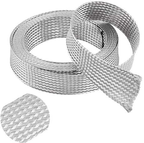 NBEADS Manicotto intrecciato in acciaio inox, 4 m, guaina per cavi di schermatura a terra, larghezza 3,5 cm, nastro di rete scalabile per protezione dei cavi