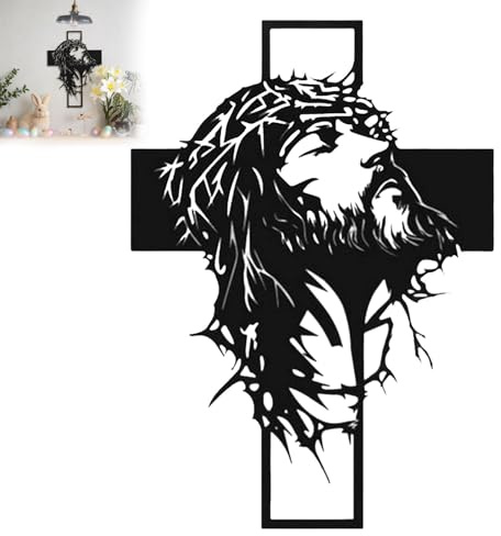 Metall-Wandkunst, Jesus am Kreuz, inspirierende, religiöse Wanddekoration mit detaillierten Gesichtszügen, langlebig, vertikale Skulptur zum Aufhängen, für Zuhause, Büro oder Kirche, 50 cm