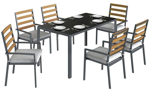 Outsunny Set Tavolo e Sedie da Giardino 7 Pezzi Set Pranzo Esterno Nero