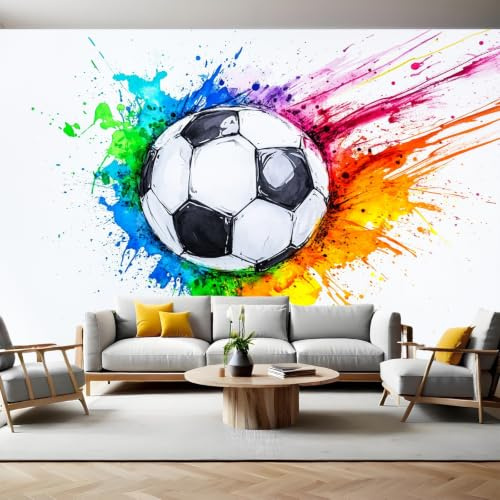 Fotomural Fútbol acuarela 450 x 315 cm negro Papel Pintado Tejido No Tejido Decorativo con Diseño Fotográfico Moderno