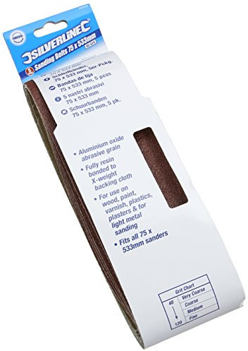 Silverline 433236 Sanding Belts 75 x 533 mm 5pk 80 Grit