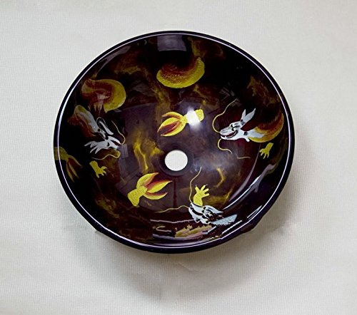 GOWE The Dragons Hand-Painted Artistic Victory Vessel Wash Basin Tempered Glass Sink Bathroom Basin with Brass