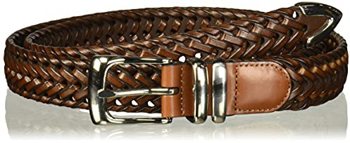 Perry Ellis Men's Portfolio Braided Leather Belt, Luggage, 38