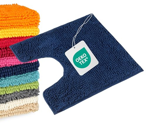 WohnDirect Premium Tappeto da Bagno con Foro per Il WC 45x45cm - Blu - Tappetino da Bagno Morbido e Antiscivolo - Microfibra Durevole e Assorbente, Lavabile in Lavatrice