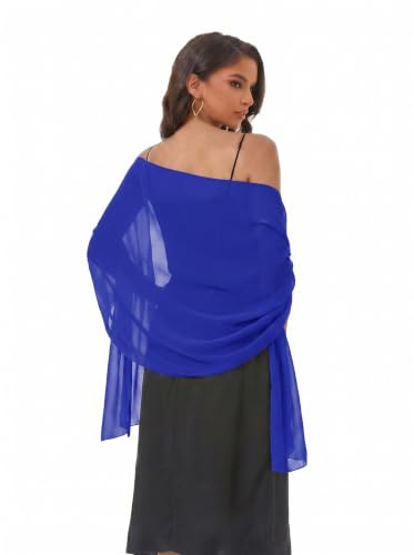 Baoqiya Damsjalar och sjalar för aftonklänning, chiffongsjal, mjuk elegant silkeslen pashmina-tyg, bröllops-/brudsjal, Kungsblå, Length(79) * Width(19)