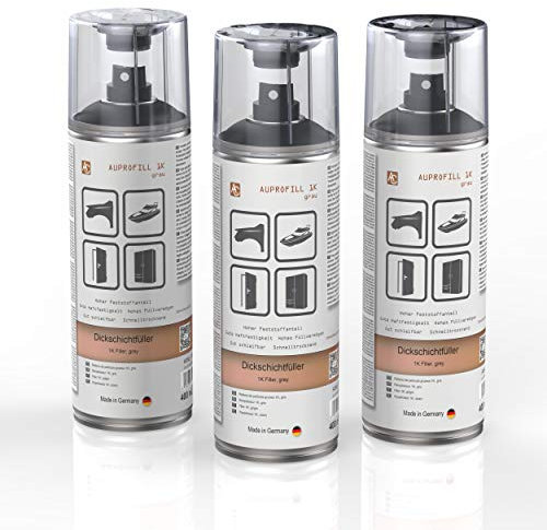 AUPROTEC Dickschichtfüller AUPROFILL 1K Filler Grundierung für Autolack Primer Spray grau 3x 400ml